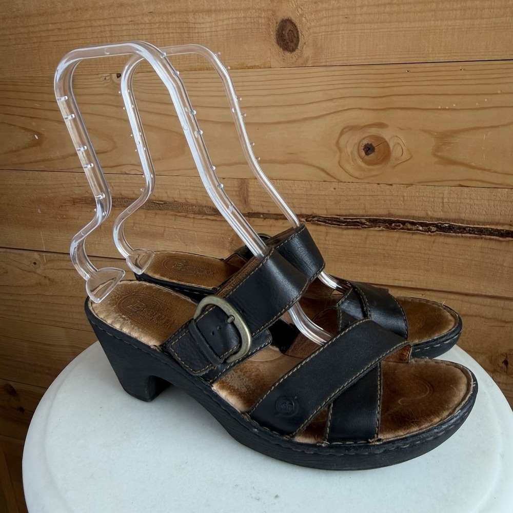 Born Salina Sandals 11/43 Black Leather Adjustable Buckles Slip-on Chunky *Wear - Picture 2 of 6